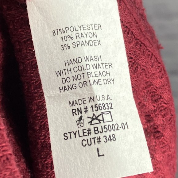 BiBi Large L Burgundy Red Thermal‎ Waffle Knit Duster Cardigan Sweater USA Made - Picture 5 of 5